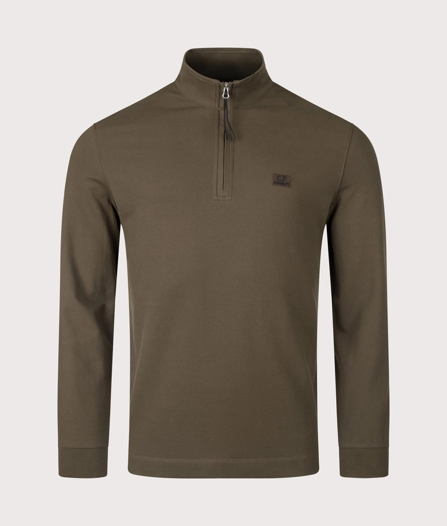 CP Company Mens Stretch Piqué Quarter Zip Long Sleeve Polo Shirt